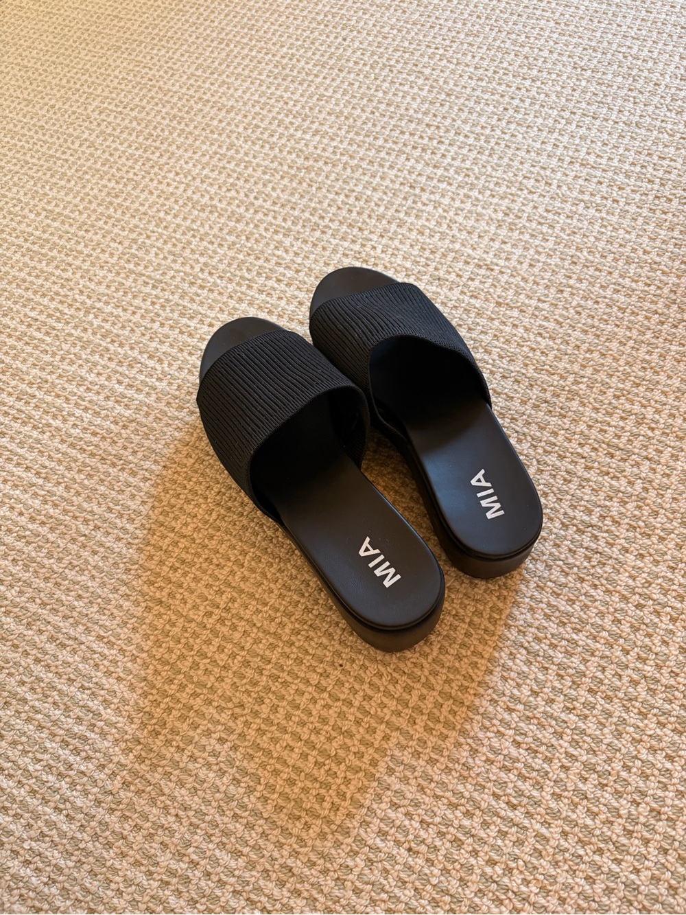 MIA Black Ribbed Platform Slide Mules